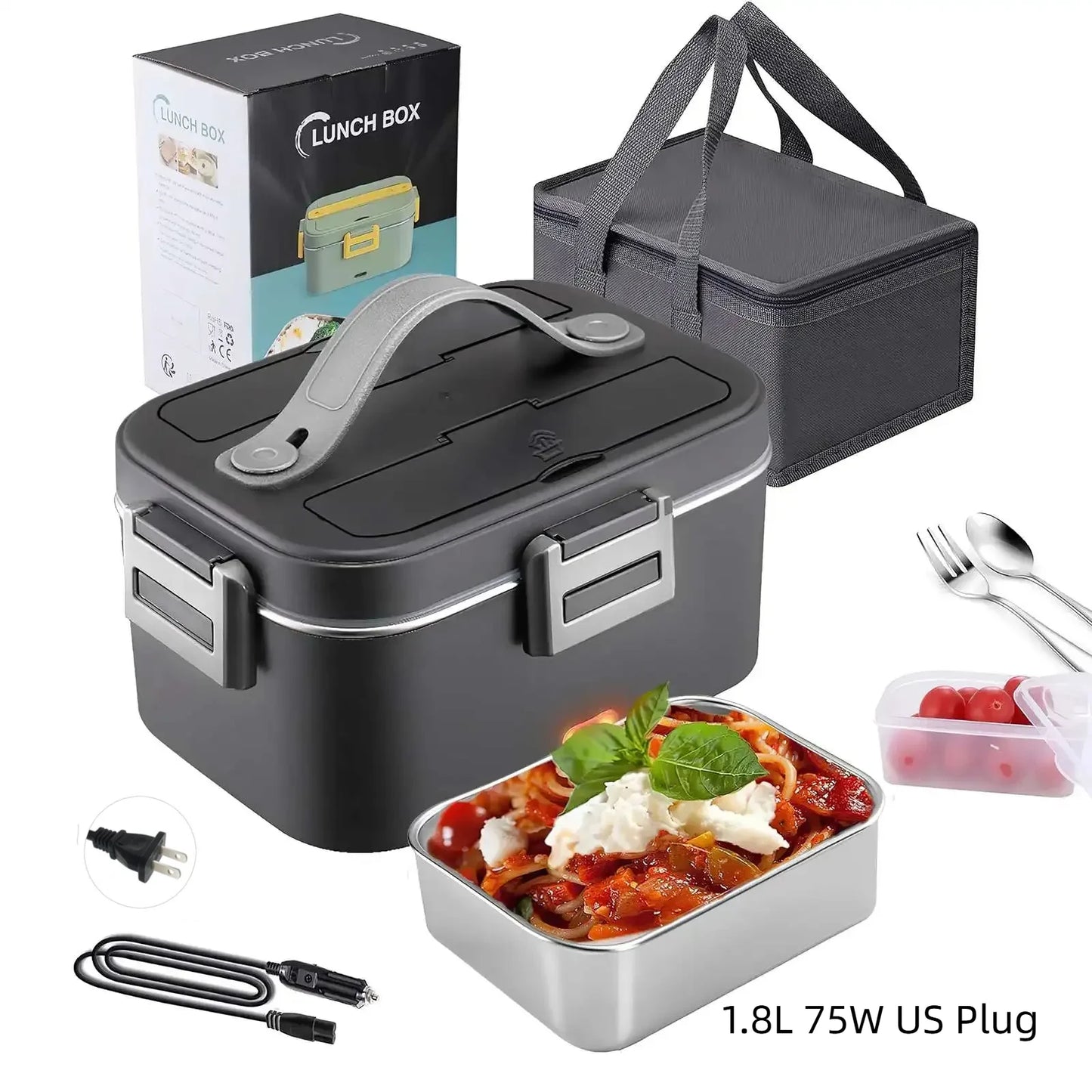 HOMEFISH 1.5 L 60W Electric Lunch Box Food Warmer Portable Food Heater for Car Or Home - Leak Proof 304 Stainless Steel Liner